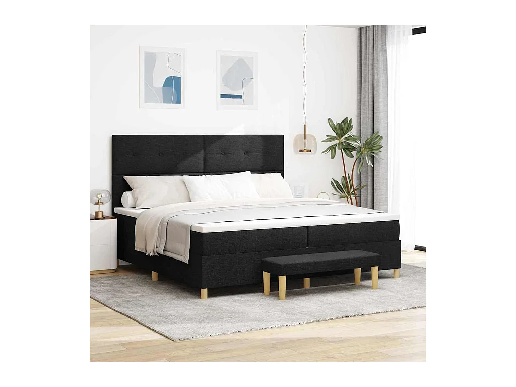 Cadre de lit avec matelas Noir 200 x 200 cm tissu