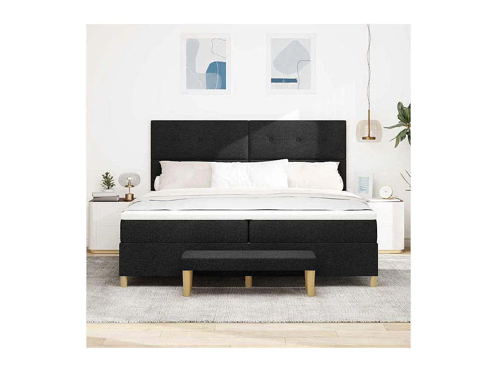 Cadre de lit avec matelas Noir 200 x 200 cm tissu