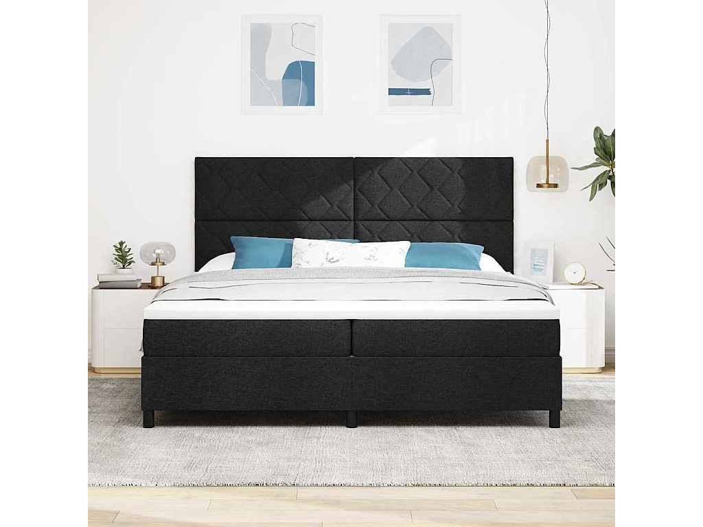 Cama tipo Box Spring con colchón Negro 200 x 200 cm tela