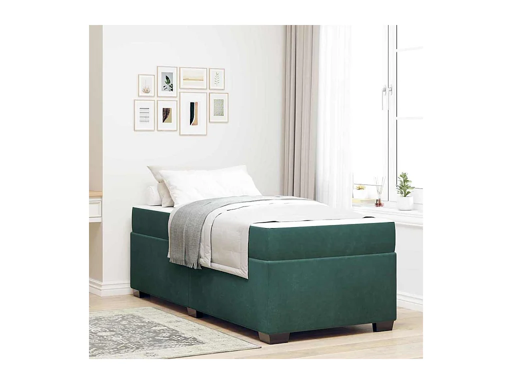 Cadre de lit avec matelas Vert foncé 100 x 200 cm Velours