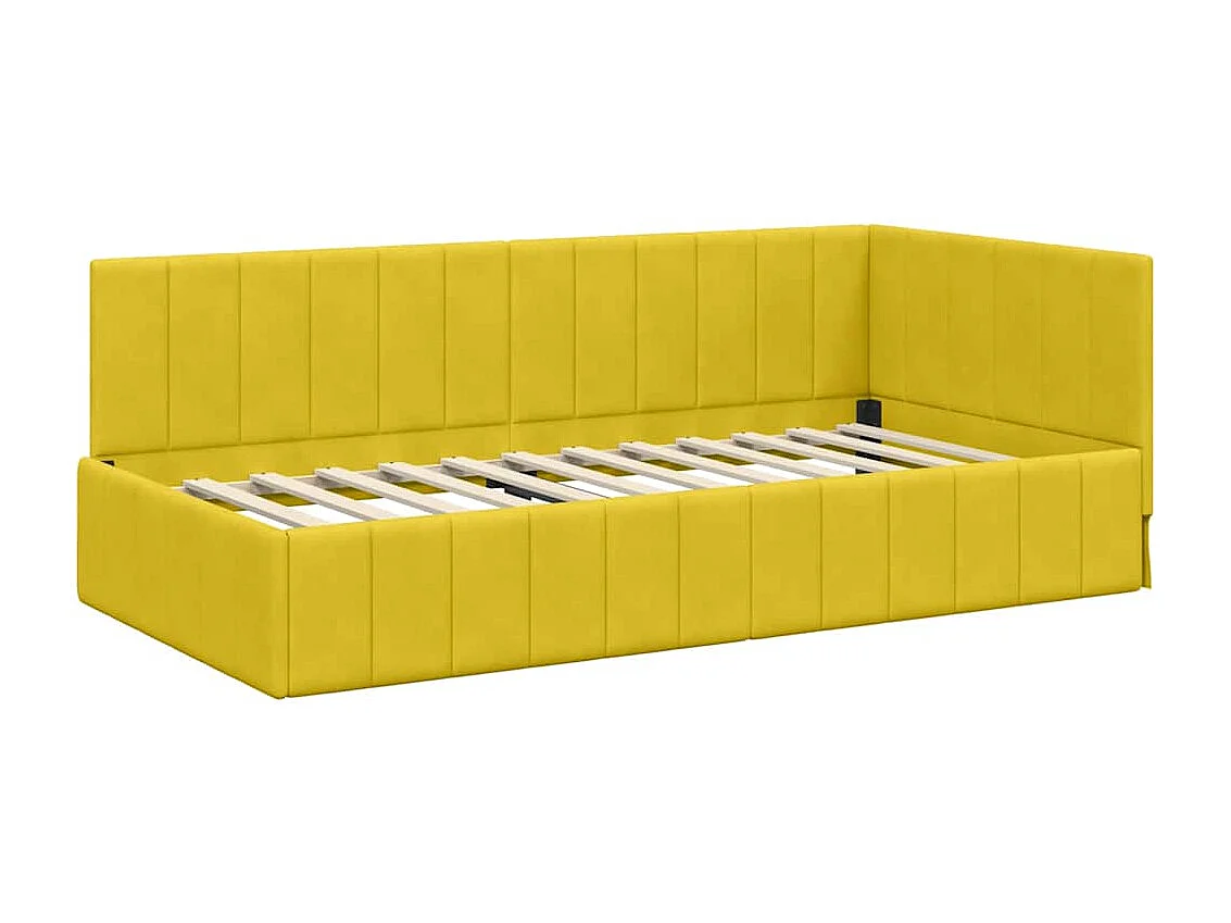 Cadre de lit d'angle avec matelas Jaune 100 x 200 cm Velours
