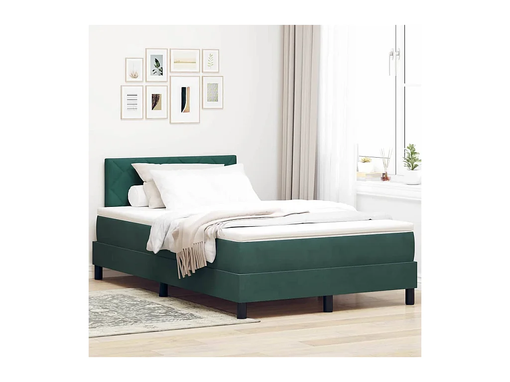 Cadre de lit avec matelas Vert foncé 120 x 200 cm tissu