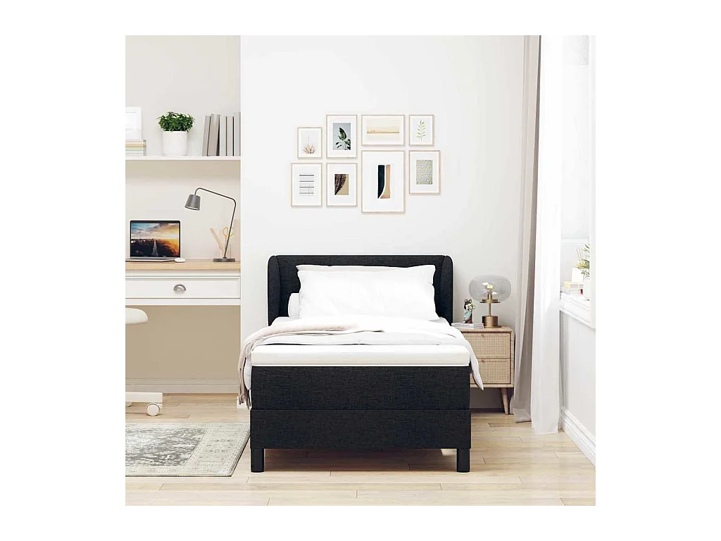 Cama box spring con colchón con colchón Negro 80 x 200 cm tela