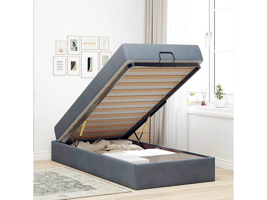 Cadre de lit avec matelas Gris foncé 90 x 200 cm Velours