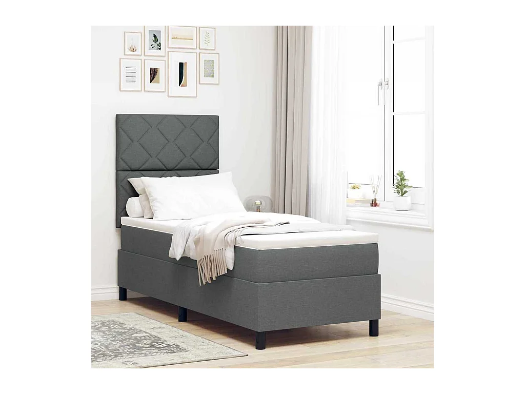 Cama tipo Box Spring con colchón Gris oscuro 80 x 200 cm tela