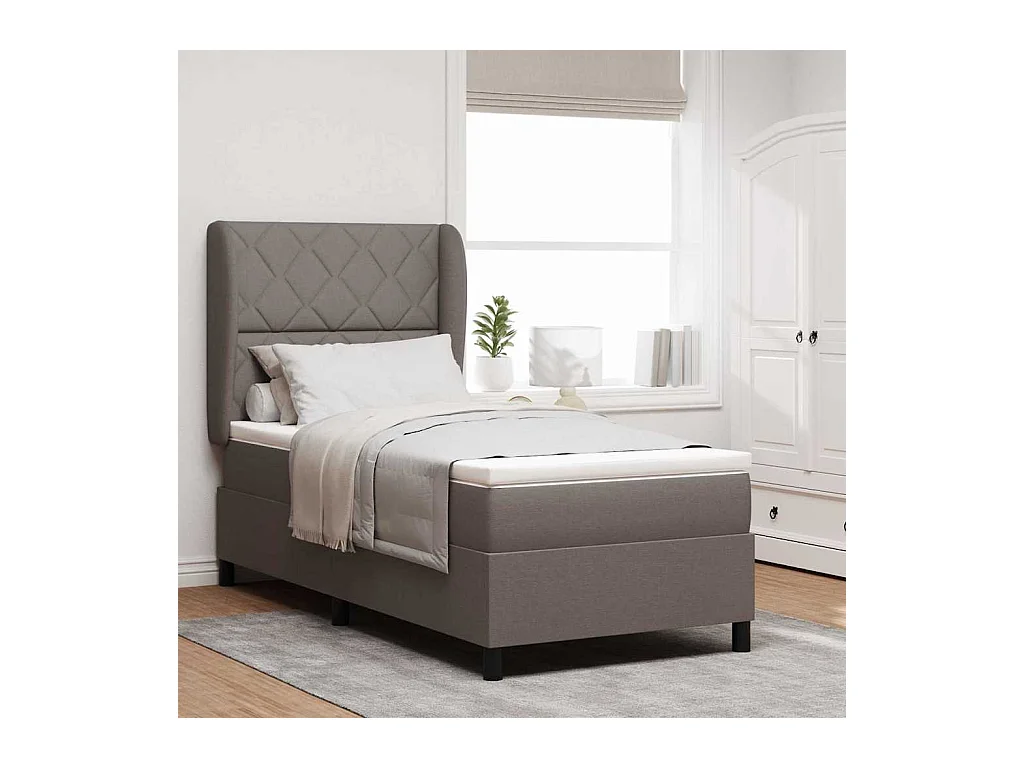 Cadre de lit avec matelas Taupe 100 x 200 cm tissu