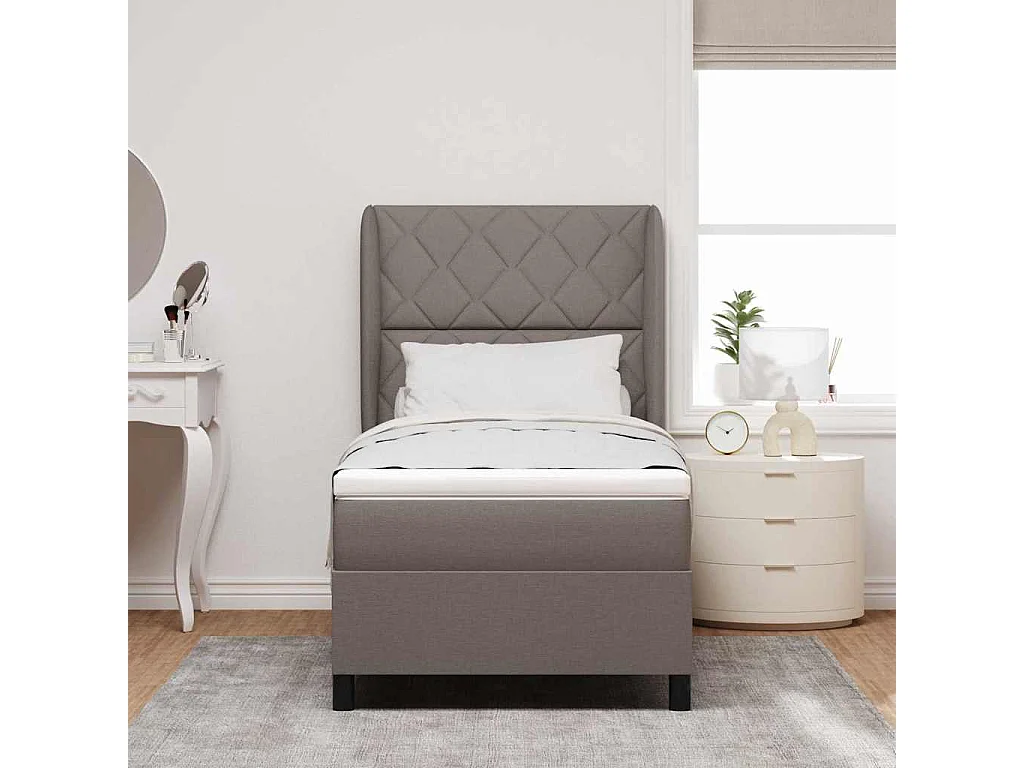 Cama tipo Box Spring con colchón Taupé 100 x 200 cm tela