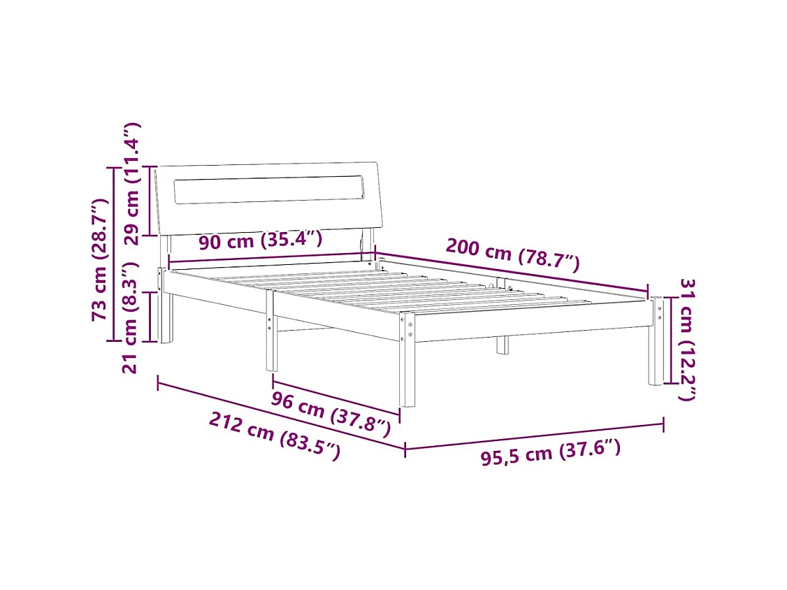 Estructura de cama Marrón 90 x 200 cm Madera maciza de pino