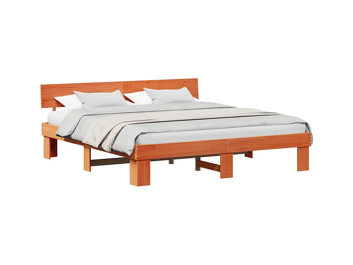 Estructura de cama con cabecera Marrón cera 200 x 200 cm