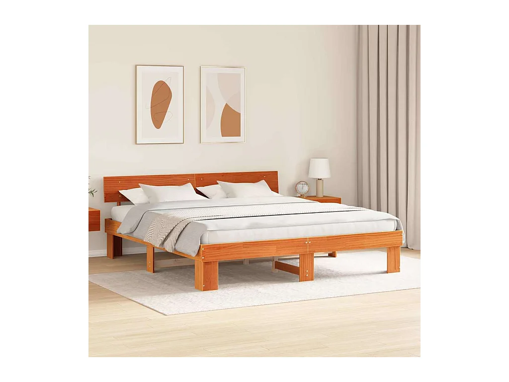 Estructura de cama con cabecera Marrón cera 200 x 200 cm