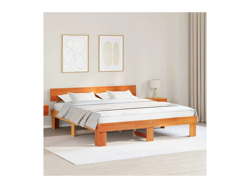 Estrutura da Cama com cabeceira Castanho-mel 200 x 200 cm