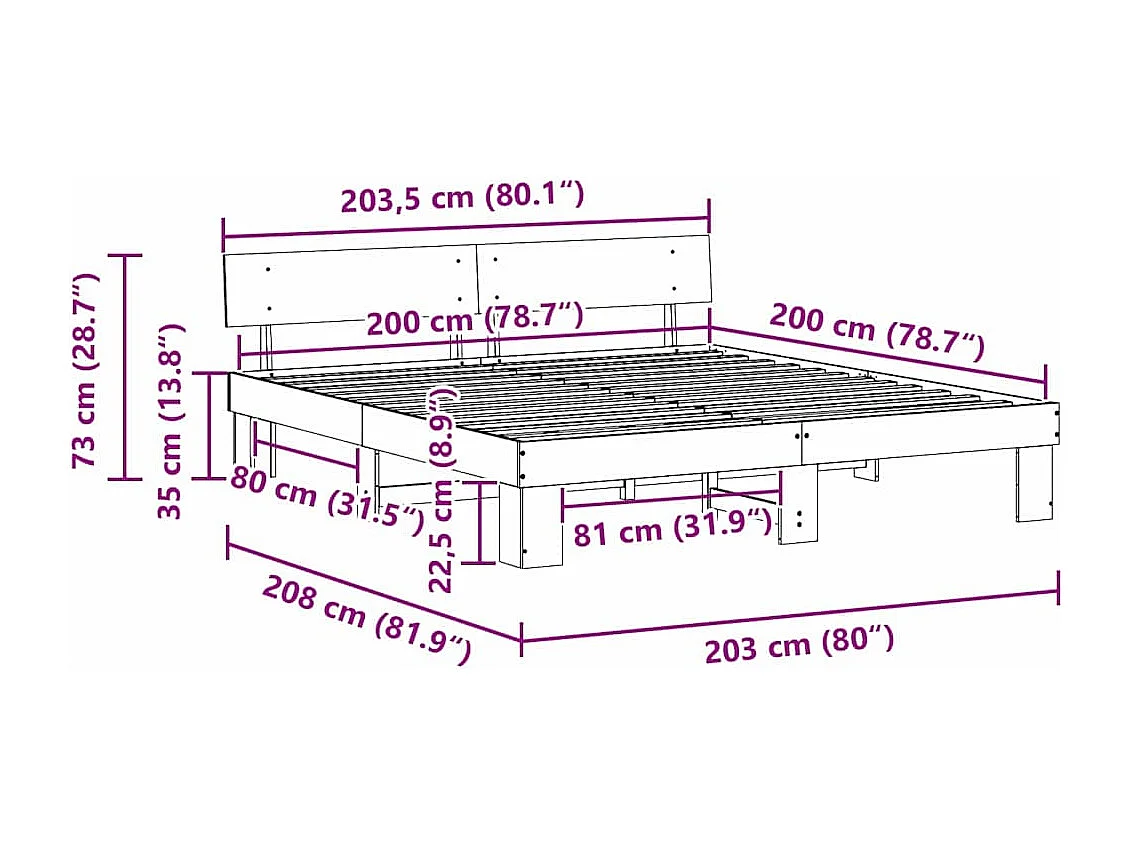 Estructura de cama con cabecera Marrón cera 200 x 200 cm