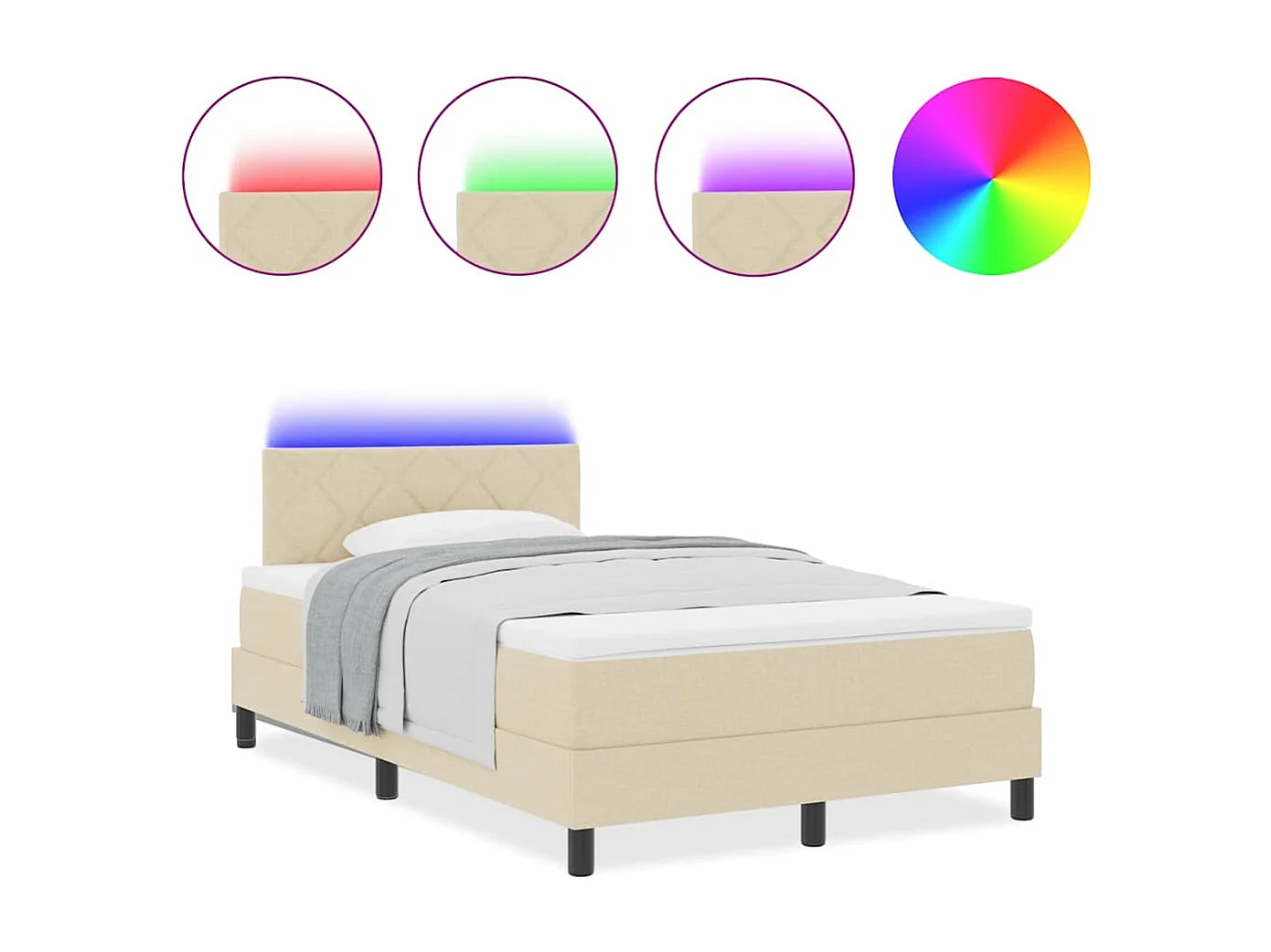 Cama tipo Box Spring con colchón Crema 120 x 190 cm tela