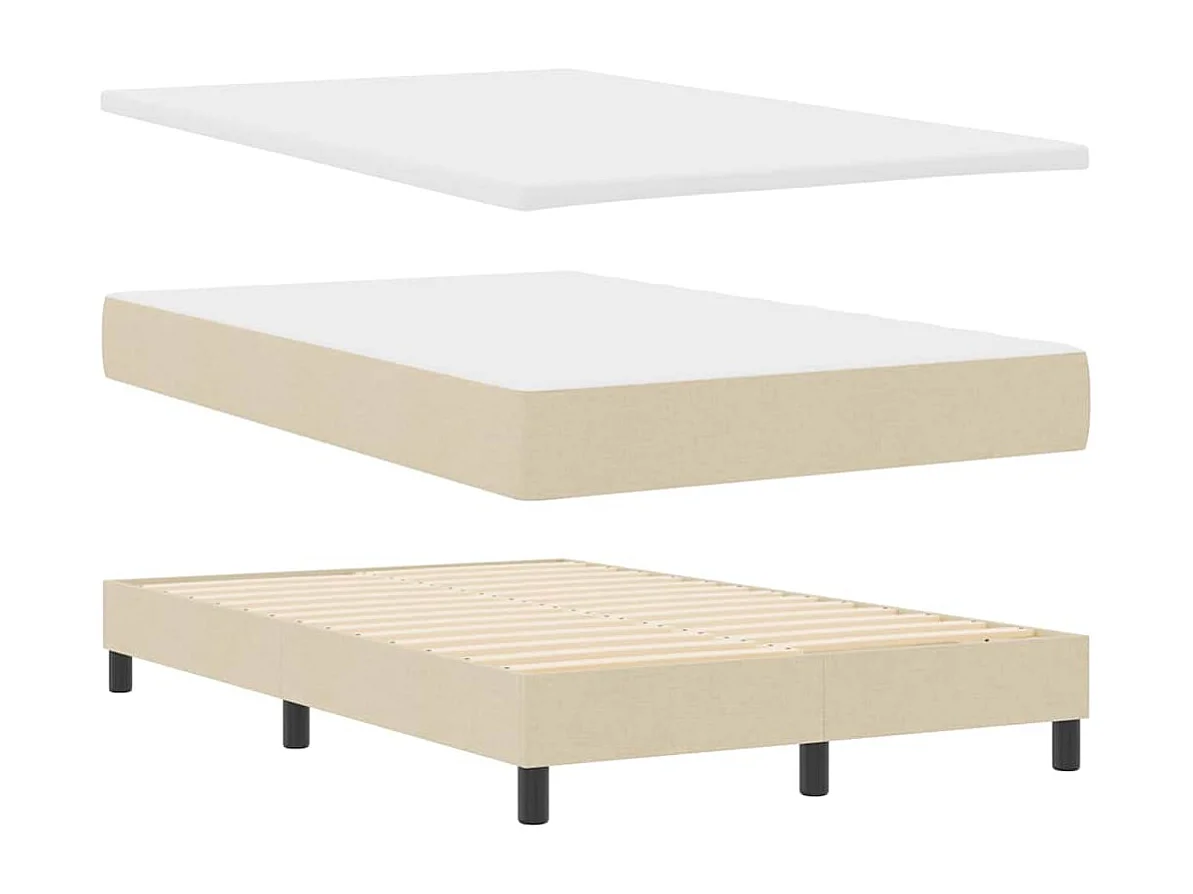 Cama tipo Box Spring con colchón Crema 120 x 190 cm tela