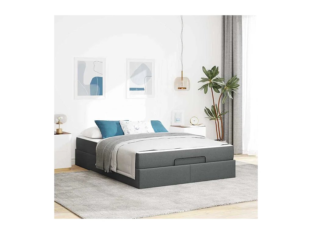 Cadre de lit avec matelas Gris foncé 140 x 190 cm tissu