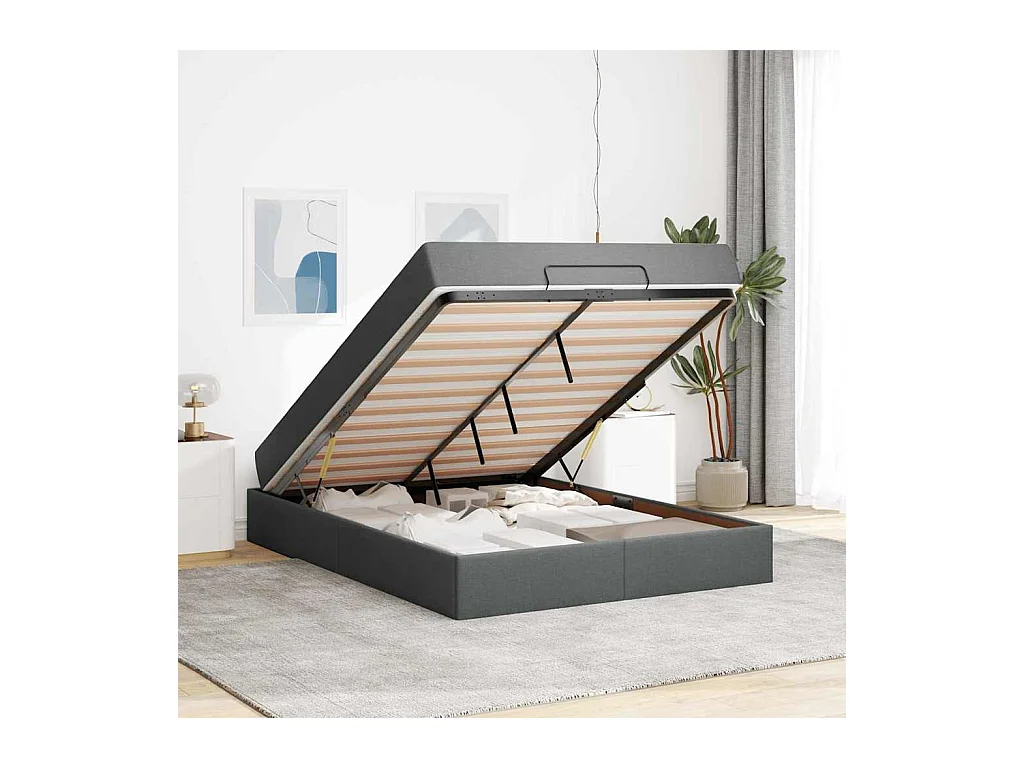 Cadre de lit avec matelas Gris foncé 140 x 190 cm tissu