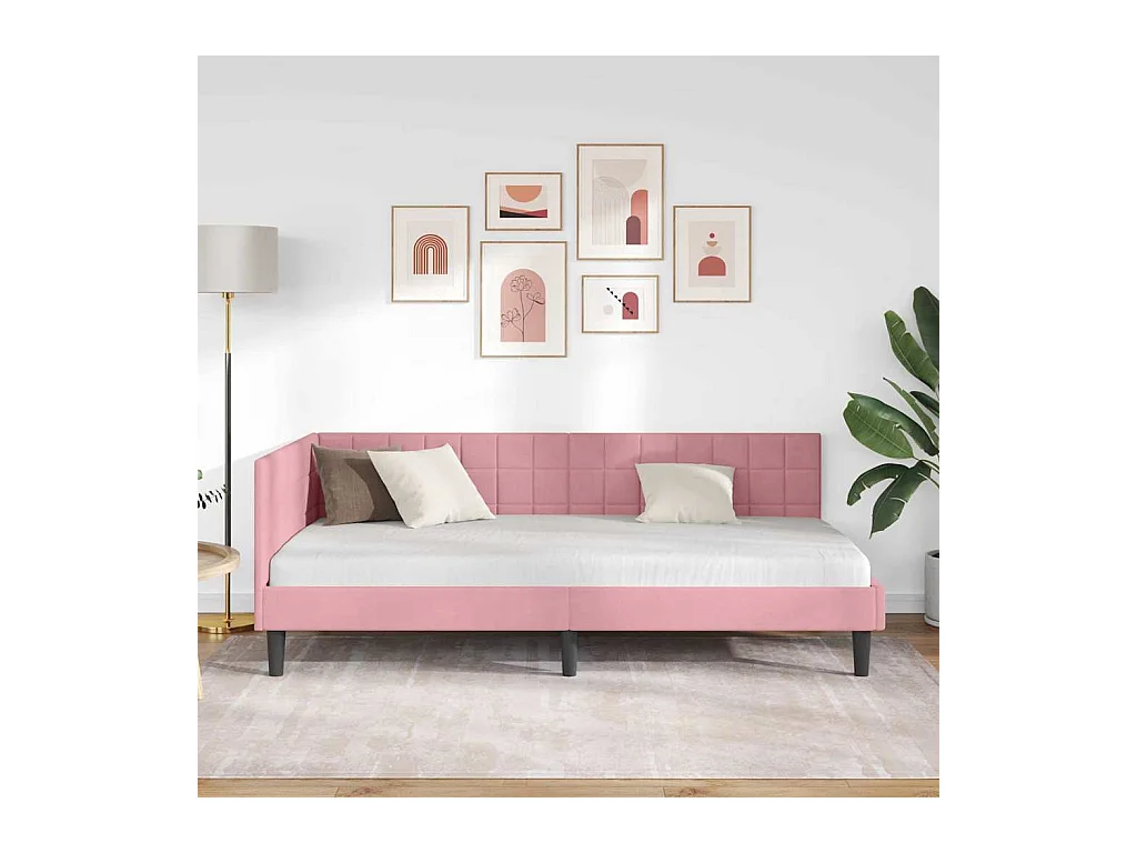 Cadre de lit d'angle avec tête de lit Rose 90 x 200 cm Velours