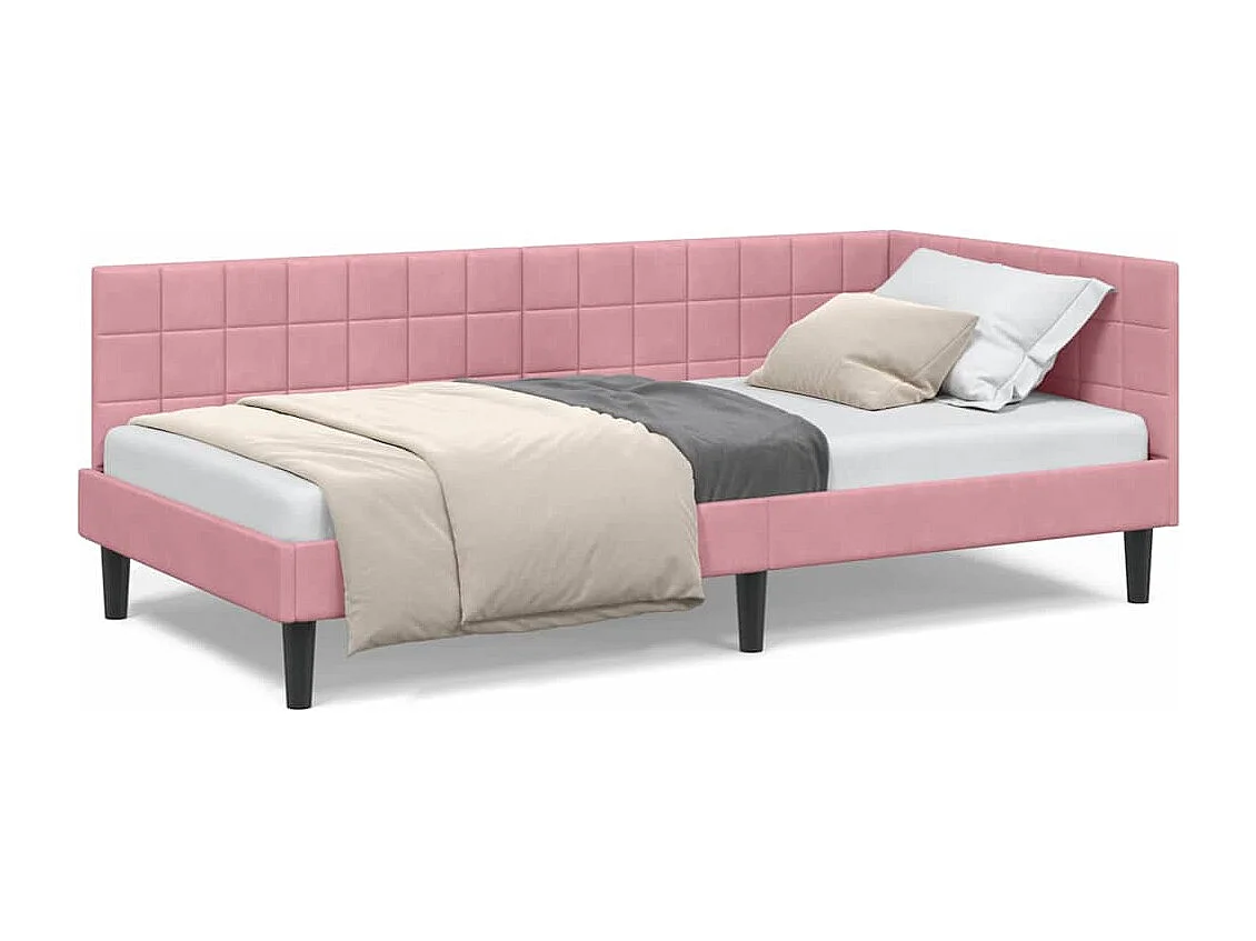 Cadre de lit d'angle avec tête de lit Rose 90 x 200 cm Velours