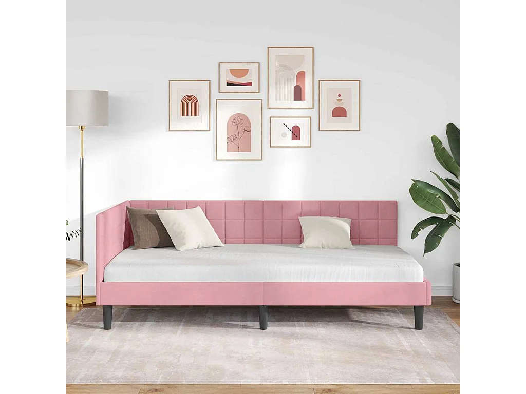 Cadre de lit d'angle avec tête de lit Rose 90 x 200 cm Velours
