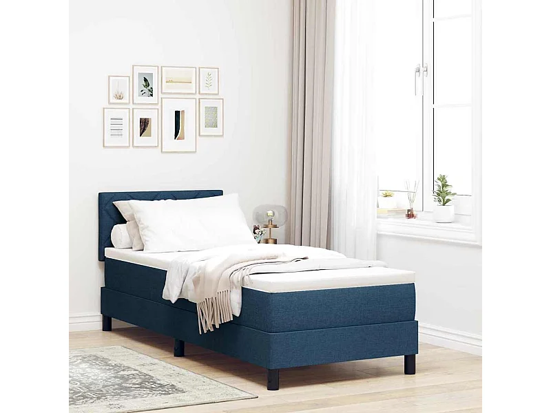 Cadre de lit avec matelas avec matelas Bleu 80 x 200 cm tissu
