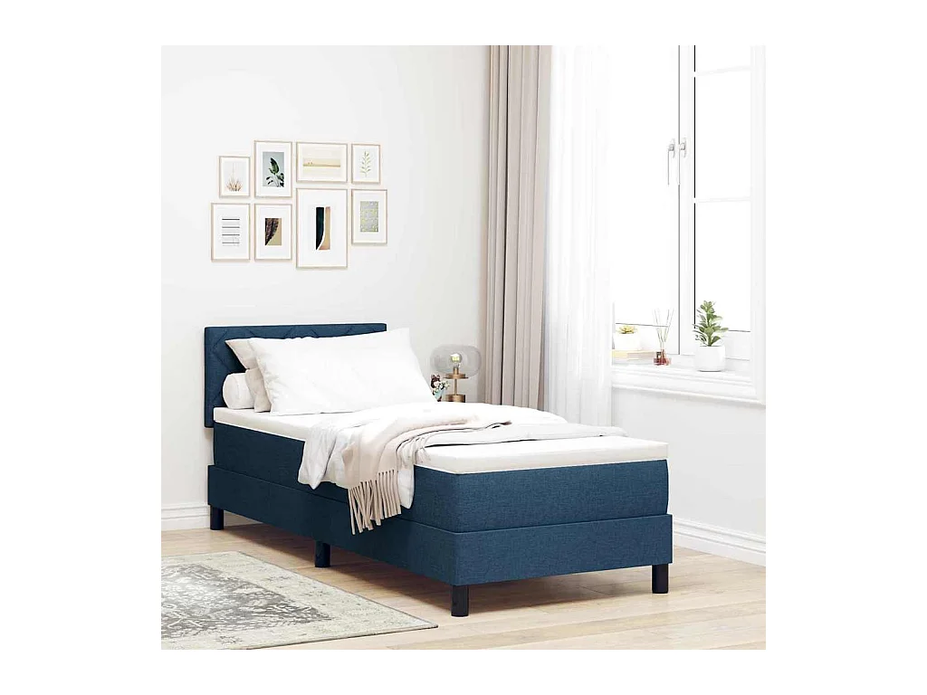 Cadre de lit avec matelas avec matelas Bleu 80 x 200 cm tissu