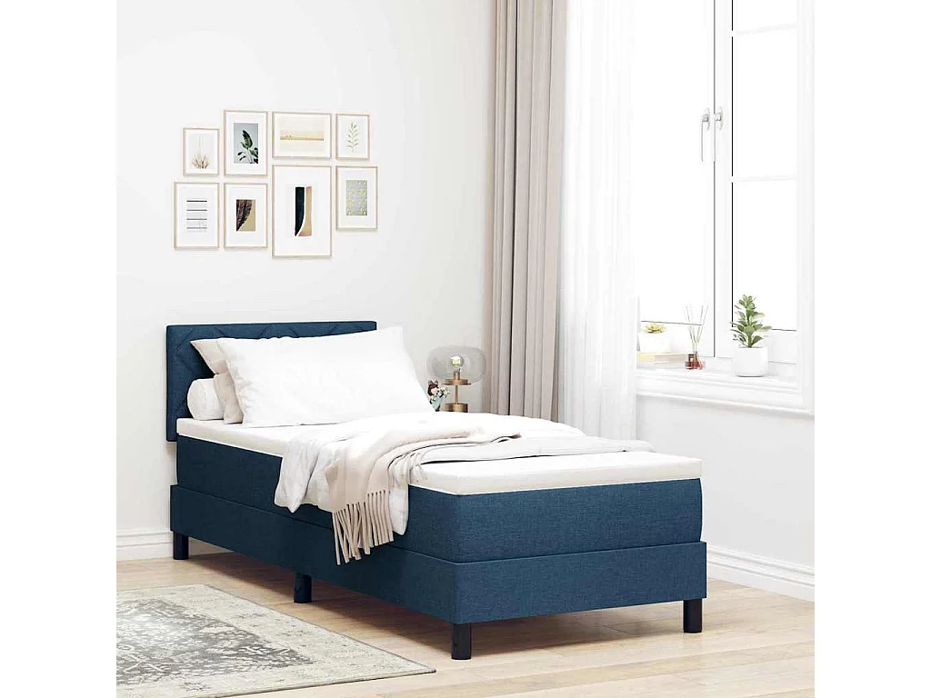 Cama box spring con colchón con colchón Azul 80 x 200 cm tela