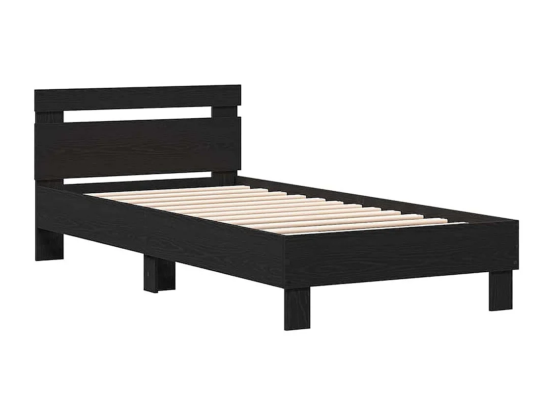 Bedframe met hoofdeinde Zwart Eiken 90 x 200 cm Bewerkt hout