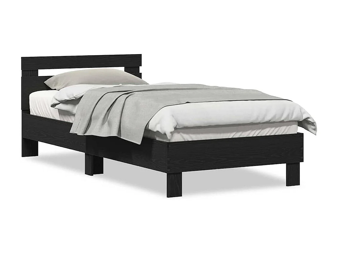 Bedframe met hoofdeinde Zwart Eiken 90 x 200 cm Bewerkt hout