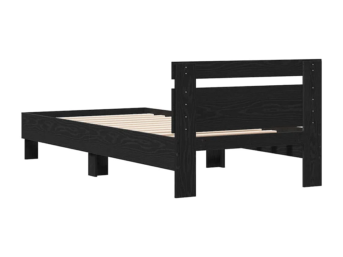 Bedframe met hoofdeinde Zwart Eiken 90 x 200 cm Bewerkt hout