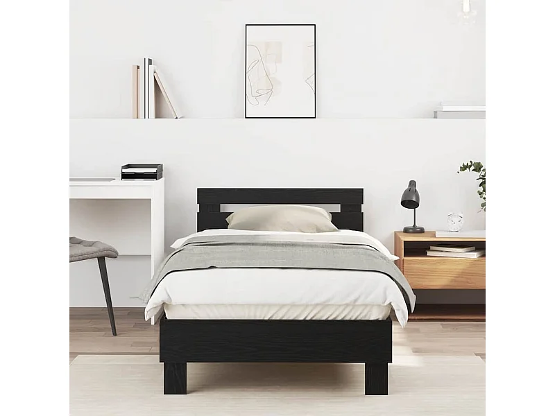 Bedframe met hoofdeinde Zwart Eiken 90 x 200 cm Bewerkt hout