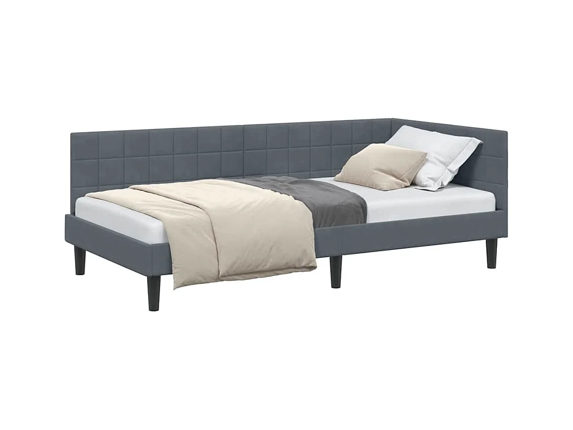 Cadre de lit d'angle Gris foncé 90 x 200 cm Velours