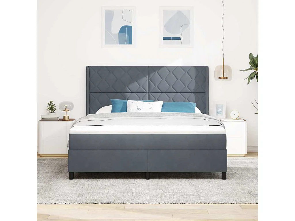 Cama tipo Box Spring Gris oscuro 180 x 200 cm Terciopelo