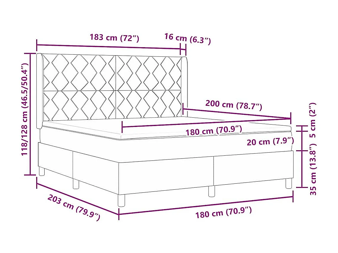 Cama tipo Box Spring Gris oscuro 180 x 200 cm Terciopelo