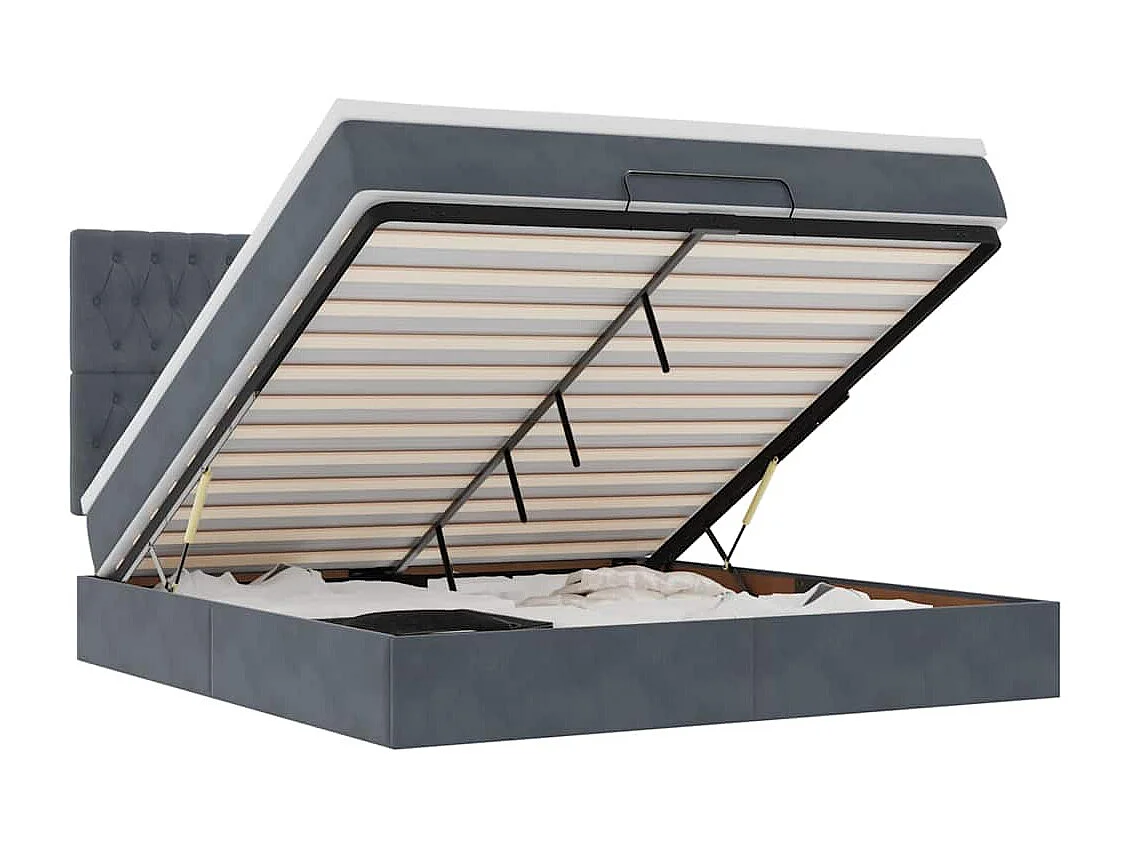 Estrutura cama otomana colchões 160x200 cm cinzento escuro