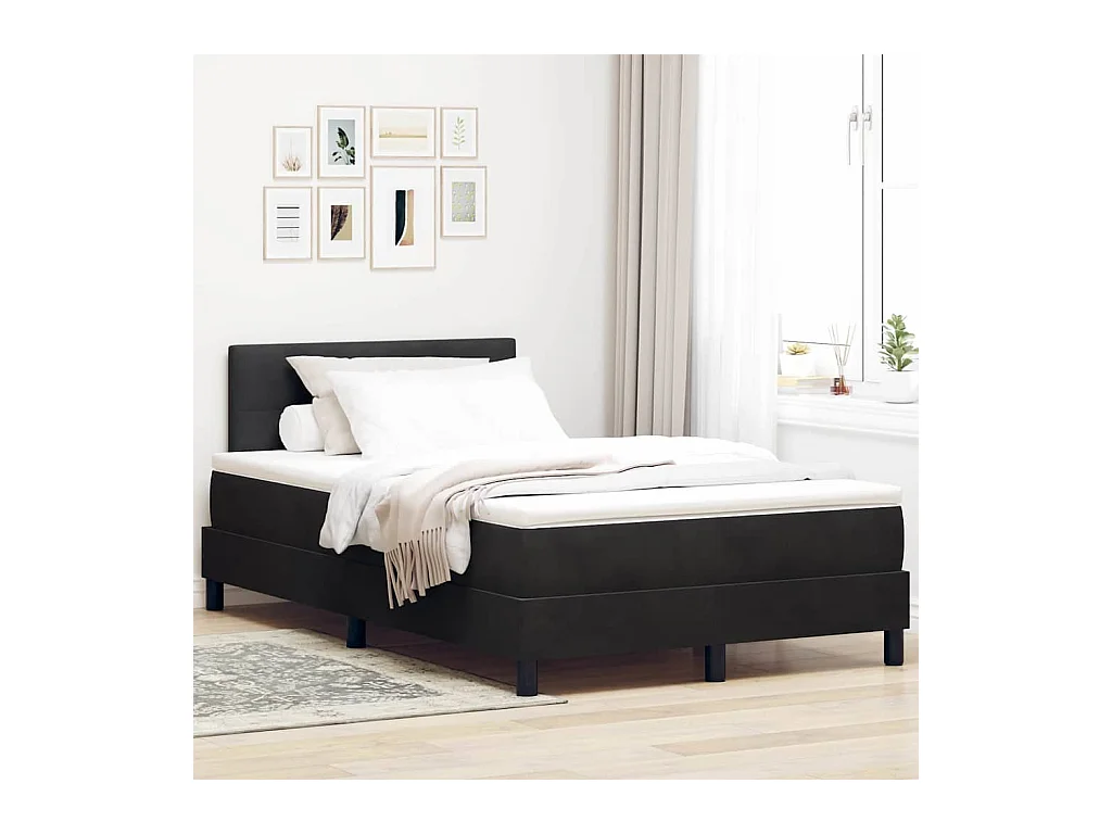 Cama con Somier y Colchón con colchón Negro 120 x 200 cm tela