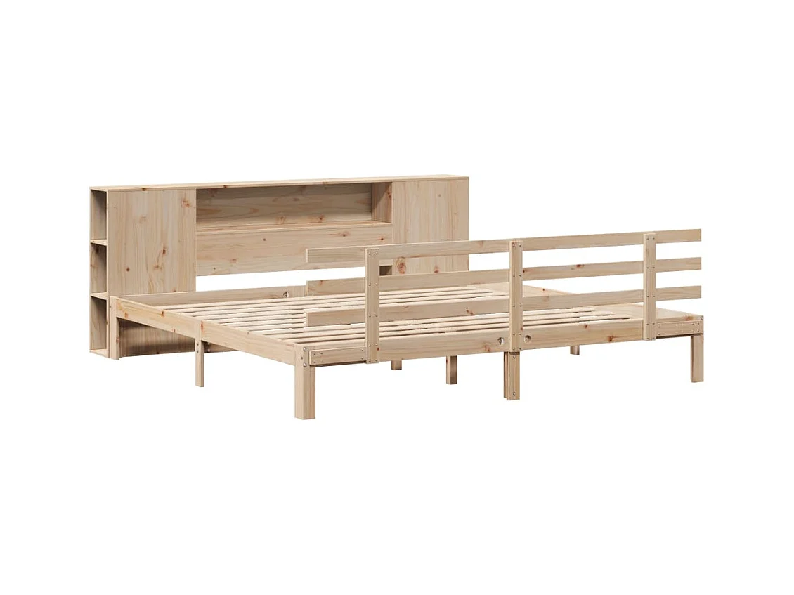 Lit bibliothèque sans matelas 200x200 cm bois massif de pin