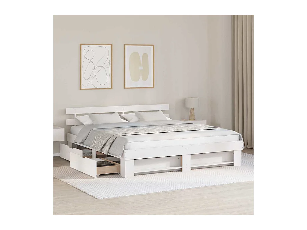 Estructura de cama Blanco 200 x 200 cm Madera maciza de pino