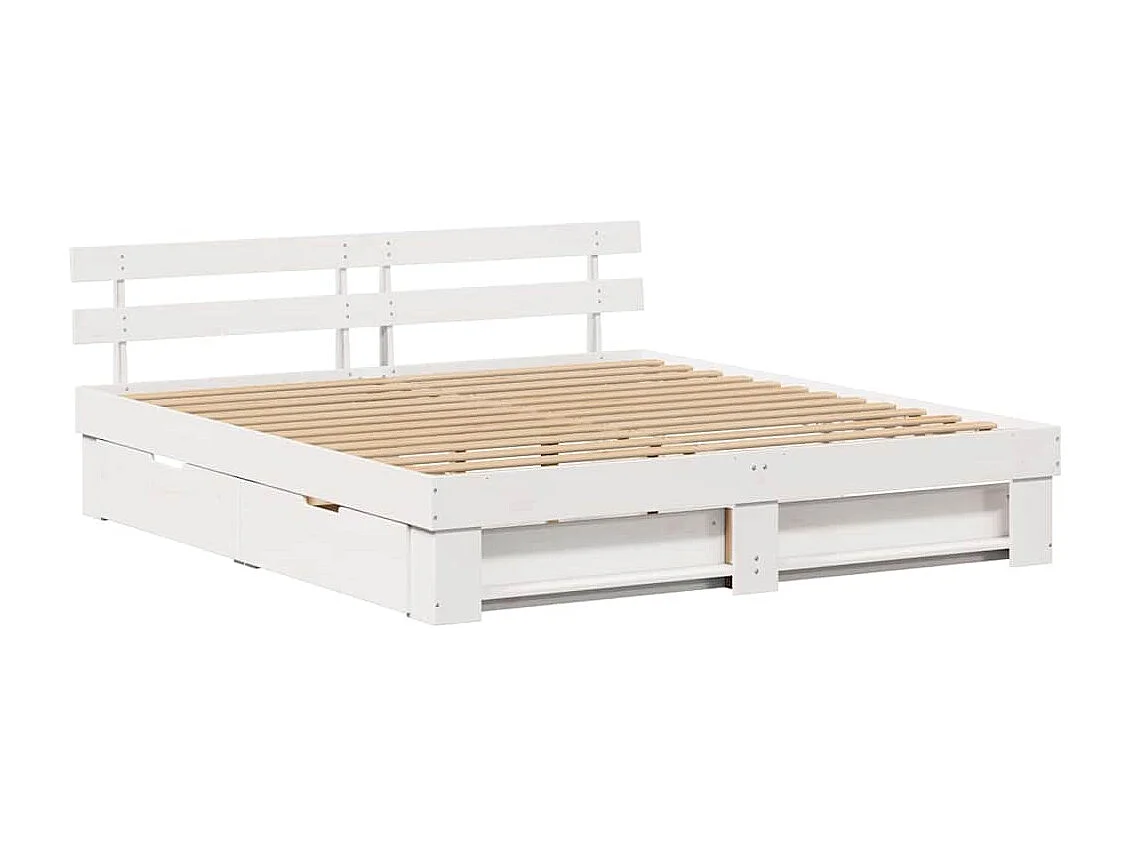 Bedframe met hoofdeinde Wit 200 x 200 cm Massief grenenhout