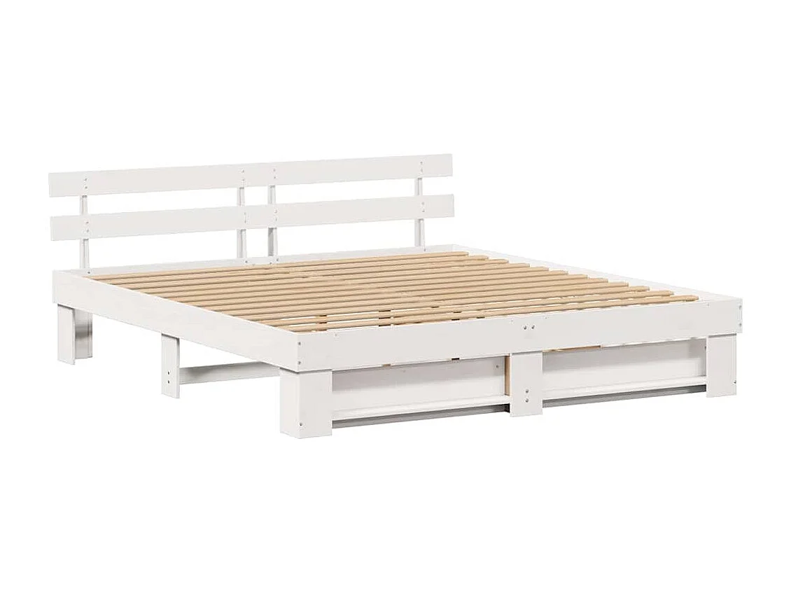 Bedframe met hoofdeinde Wit 200 x 200 cm Massief grenenhout