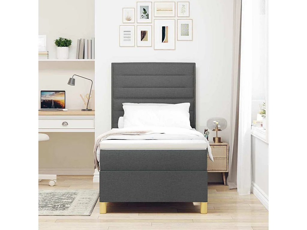Boxspring bed met hoofdeinde Donkergrijs 90 x 190 cm Stof