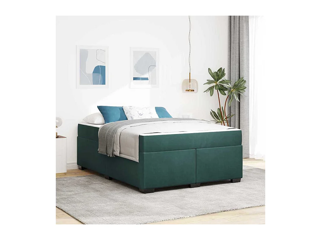 Cadre de lit avec matelas Vert foncé 140 x 200 cm Velours