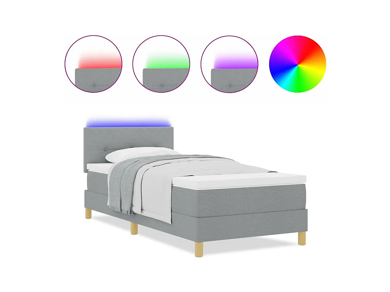 Cadre de lit avec matelas Gris clair 90 x 190 cm tissu