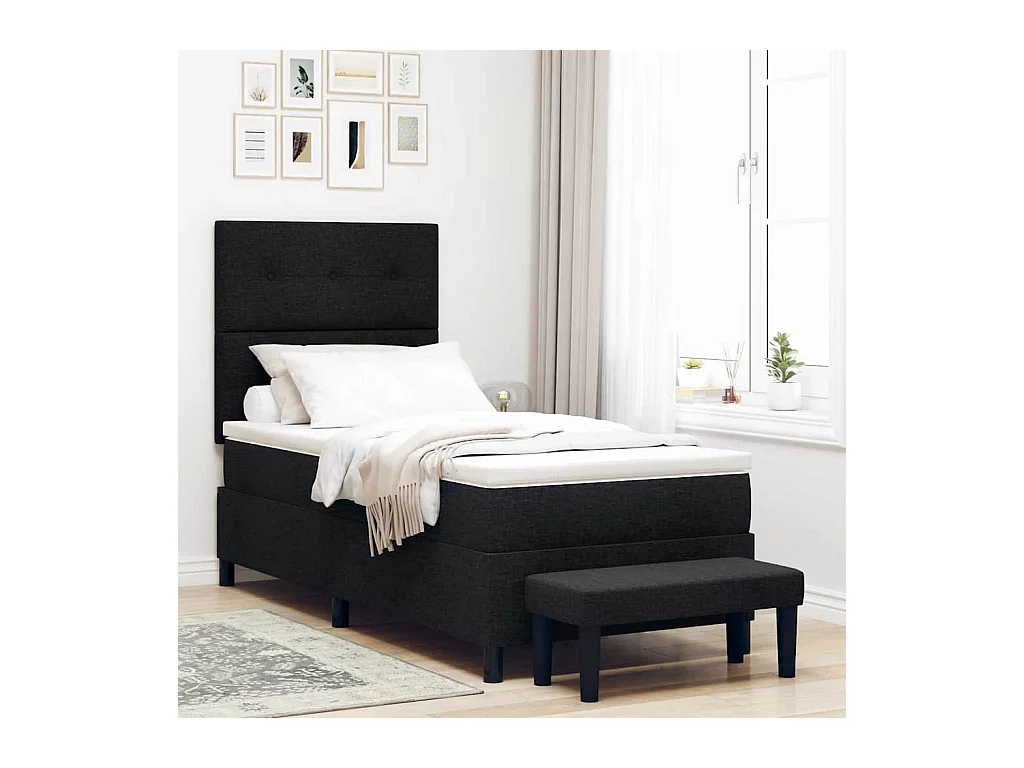 Cadre de lit avec matelas Noir 100 x 200 cm tissu