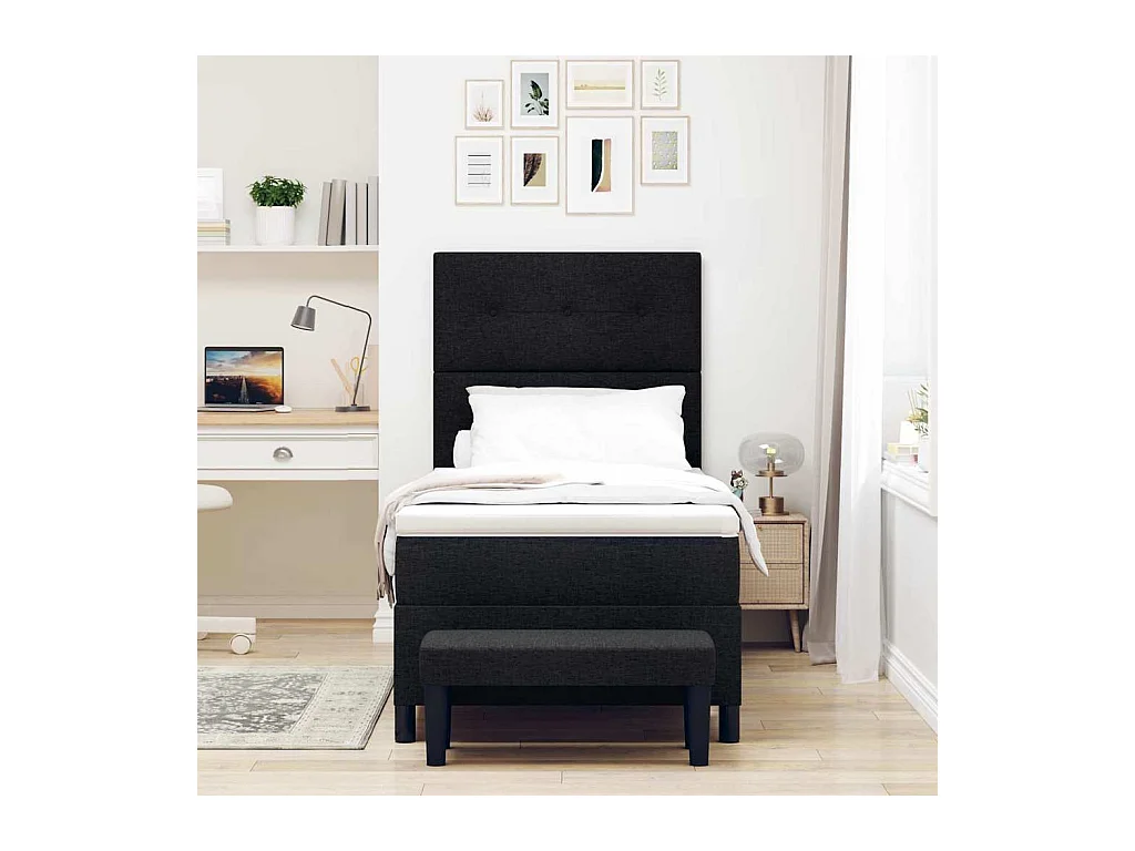 Cadre de lit avec matelas Noir 100 x 200 cm tissu