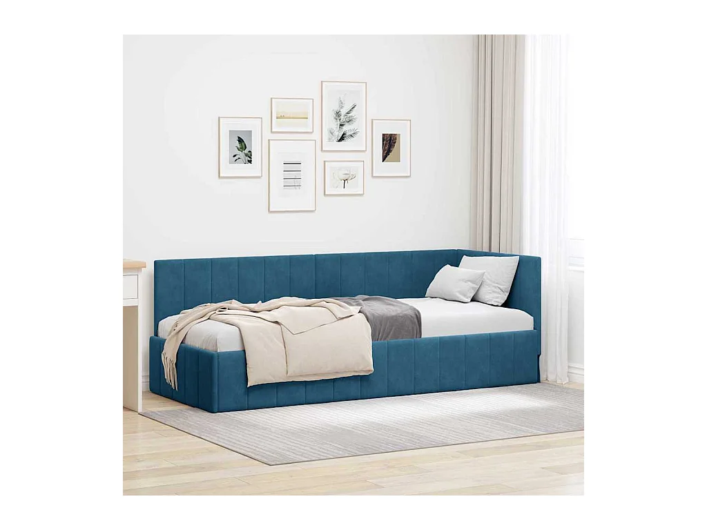 Cadre de lit d'angle avec tête de lit Bleu 80 x 200 cm Velours