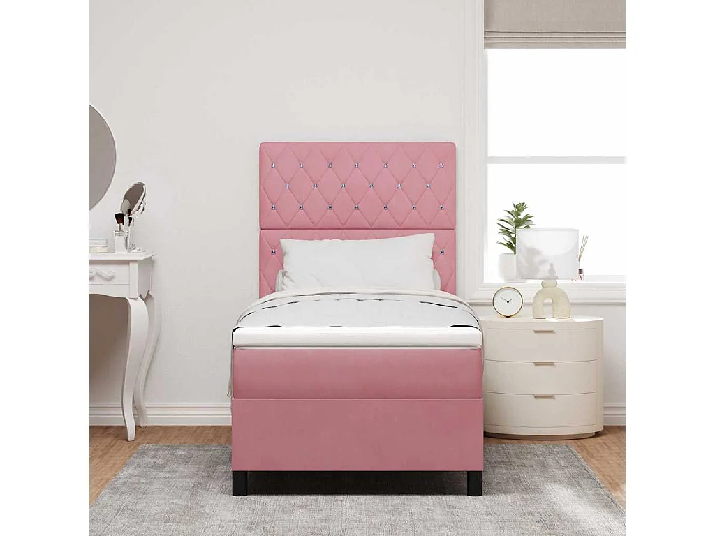 Cama tipo Box Spring con colchón Rosa 100 x 200 cm Terciopelo