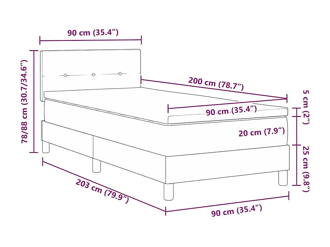 Cadre de lit avec matelas avec matelas Noir 90 x 200 cm tissu