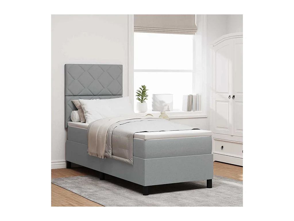 Cama tipo Box Spring con colchón Gris claro 80 x 200 cm tela