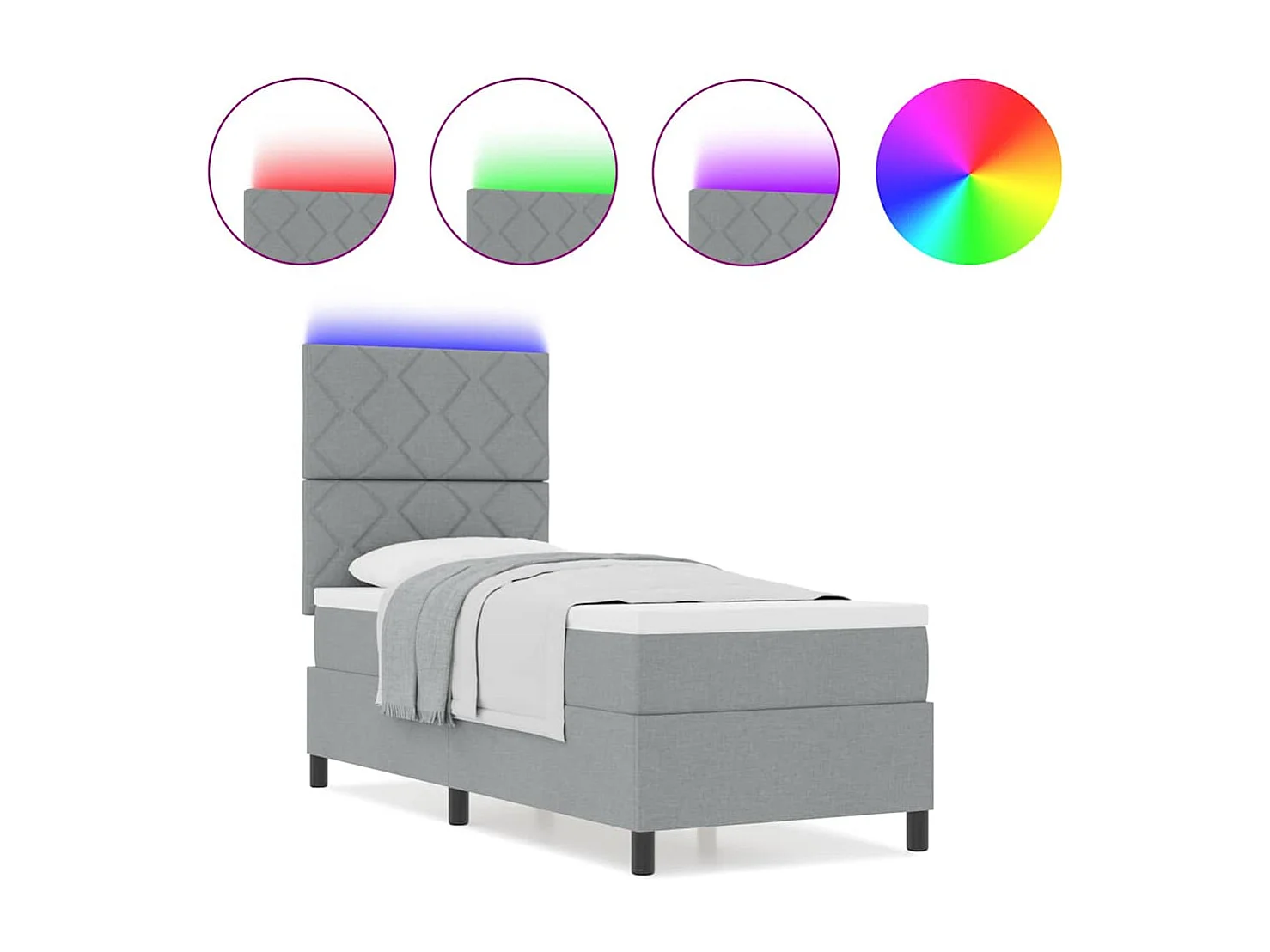 Cadre de lit avec matelas Gris clair 80 x 200 cm tissu