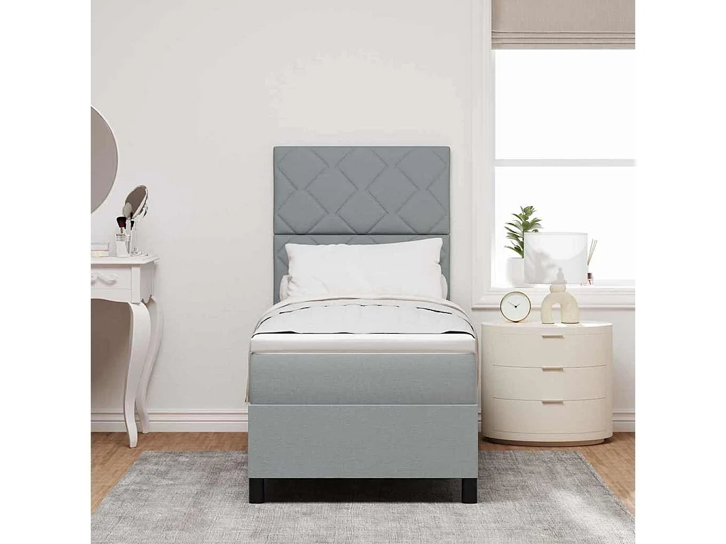 Cadre de lit avec matelas Gris clair 80 x 200 cm tissu